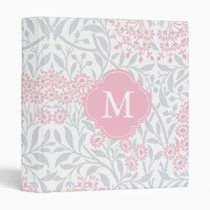 Monogrammed Gray Pink Floral Damask Pattern Binder