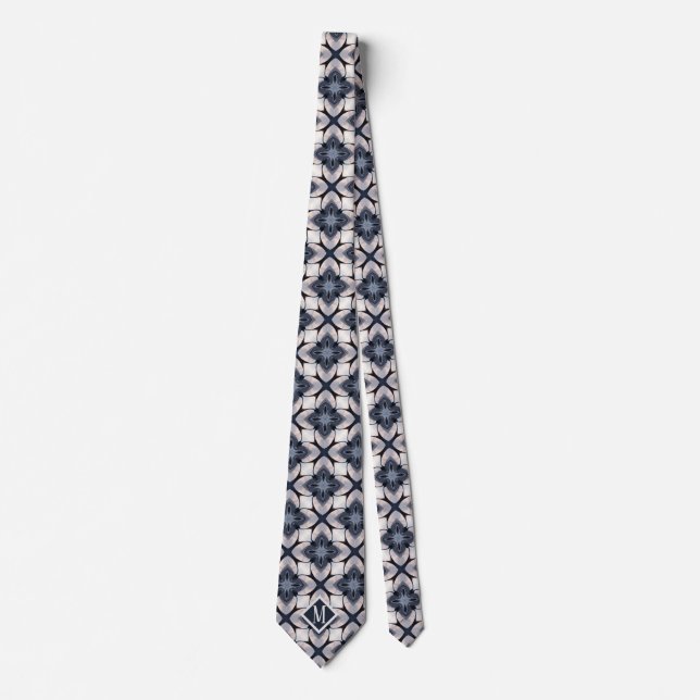 Monogrammed Gray Unique Pattern Design Men's Neck Tie (Front)