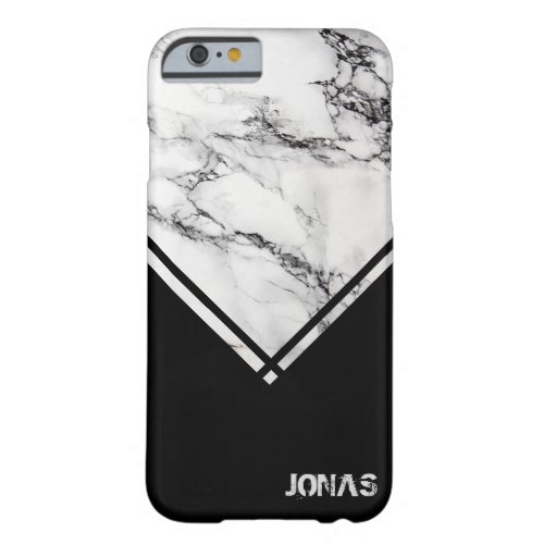 Monogrammed Gray White Marble Stone Black Triangle Barely There iPhone 6 Case