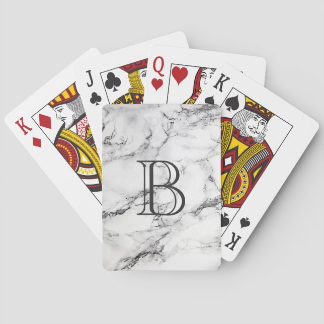 Monogrammed Gray & White Marble Texture Poker Cards (Back)