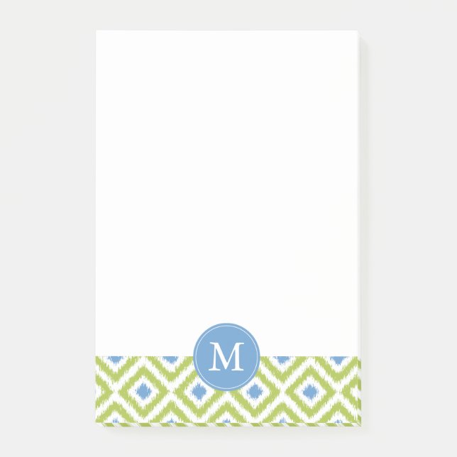 Monogrammed Green and Blue Diamonds Ikat Pattern Post-it Notes (Front)