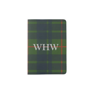 Monogrammed Green and Blue Tartan Plaid  Passport Holder