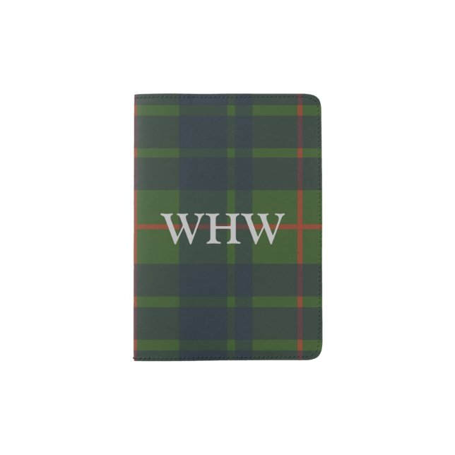 Monogrammed Green and Blue Tartan Plaid  Passport Holder (Front)