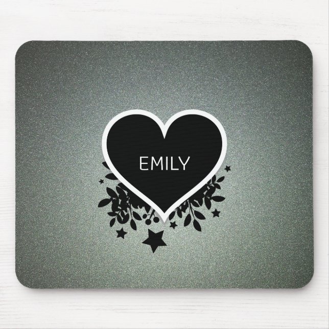 Monogrammed Green And Gray Glitter Mouse Pad (Front)