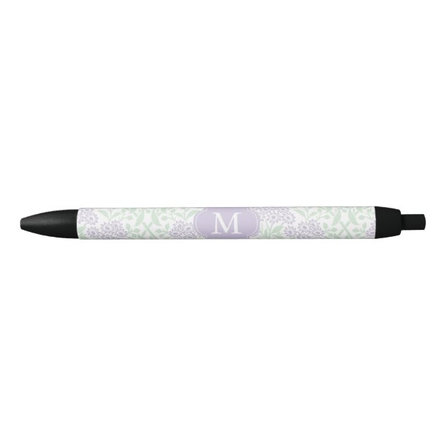 Monogrammed Green and Lavender Floral Damask Pen (Front)