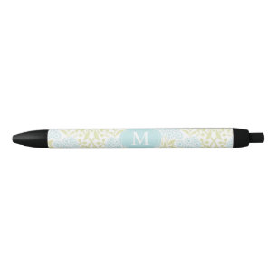 Monogrammed Green and Mint Floral Damask Pen