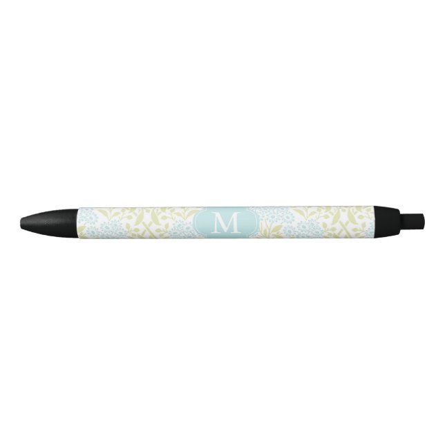 Monogrammed Green and Mint Floral Damask Pen (Front)