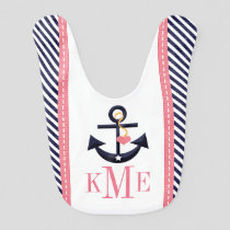 MONOGRAMMED GREEN AND NAVY ANCHOR HEART BABY BIB