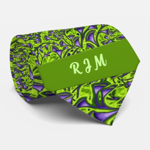 Monogrammed Green and Purple Paisley Tie