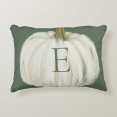 Monogrammed Green And White Fall Pumpkin Accent Pillow at Zazzle