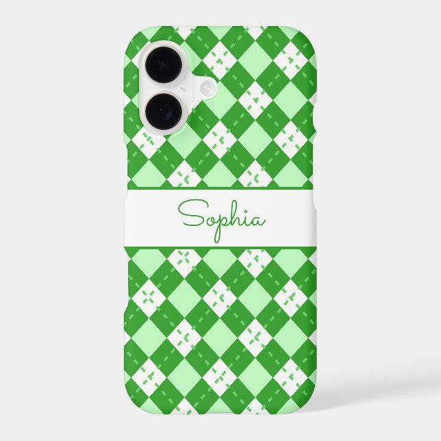 Monogrammed Green Argyle Case-Mate iPhone Case (Back)