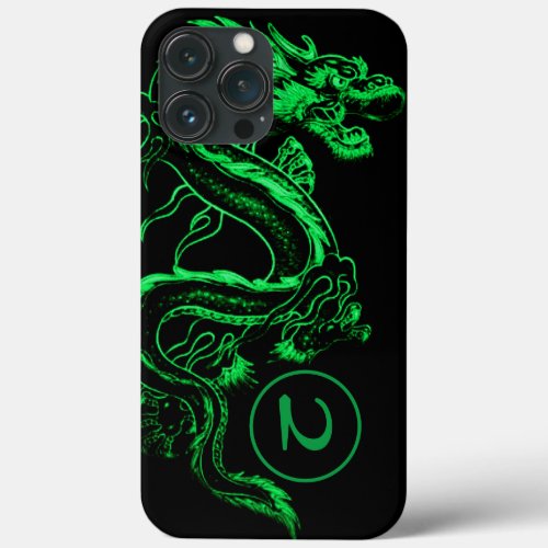 Monogrammed Green Asian Dragon  iPhone 13 Pro Max Case