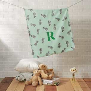 Monogrammed Green Baby Zebra Themed Blanket