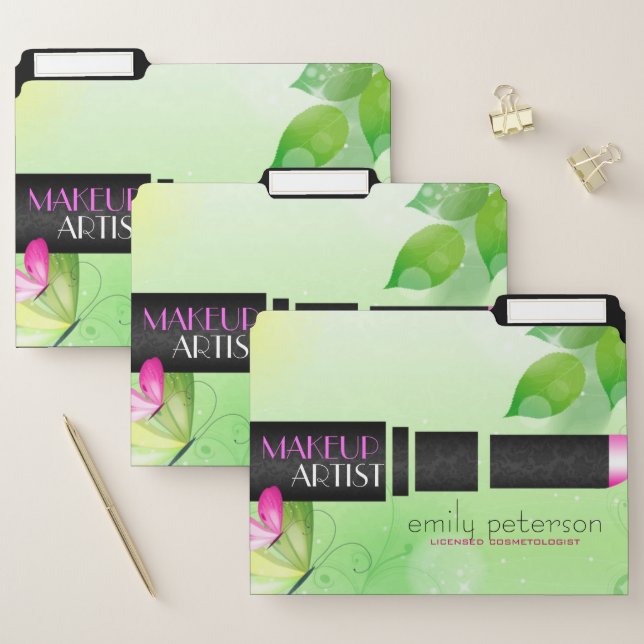 Monogrammed Green Background With Pink Lipstick File Folder (Set)