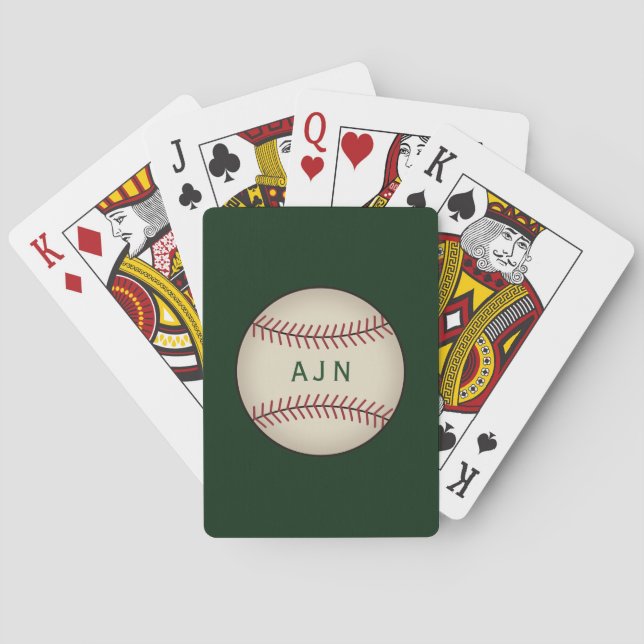 Monogrammed Green Baseball Playing Cards (Back)