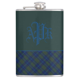 Monogrammed Green, Blue & Aqua Plaid Flask