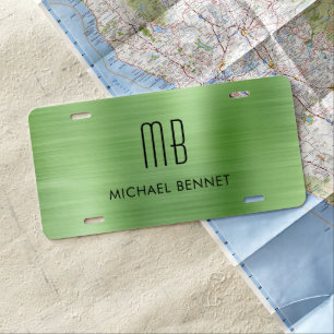 Monogrammed Green Brushed Metallic License Plate