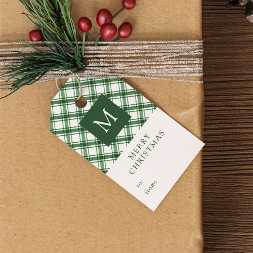 Monogrammed Green Christmas Gift Tags