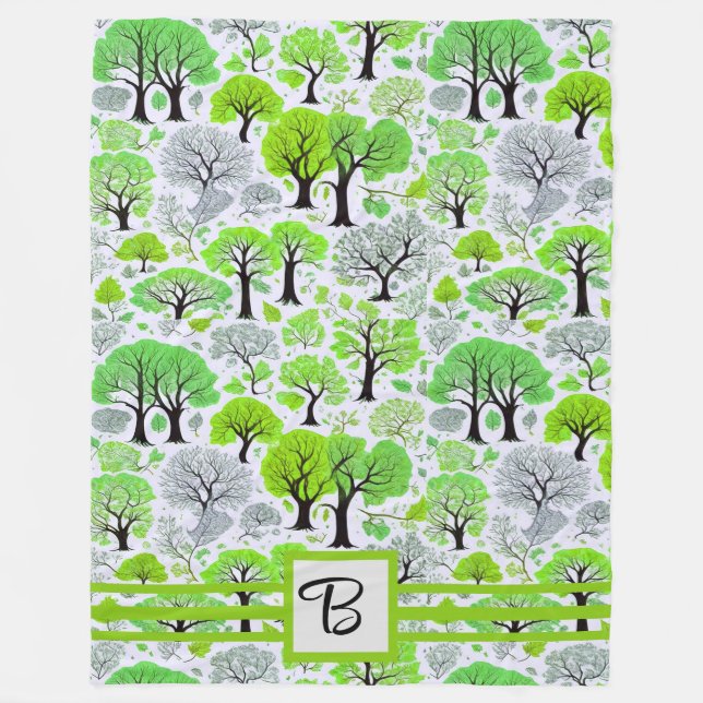Monogrammed Green Forest Fleece Blanket (Front)