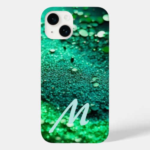 Monogrammed Green Glitter  Case_Mate iPhone 14 Case