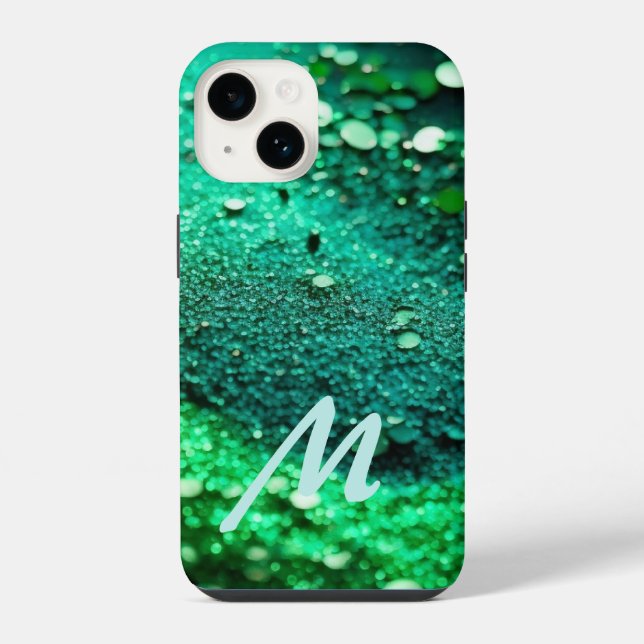 Monogrammed Green Glitter  Iphone Case (Back)
