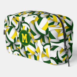 Monogrammed green gold volleyballs pattern dopp kit