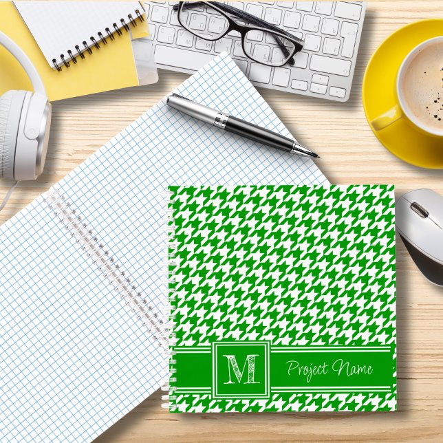Monogrammed Green Houndstooth Graph Paper Notebook (Creator Uploaded)