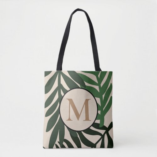 Monogrammed Green Leaf Nature Garden Tote Bag