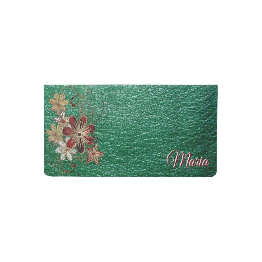 Monogrammed Green Leather Checkbook Cover (Front)