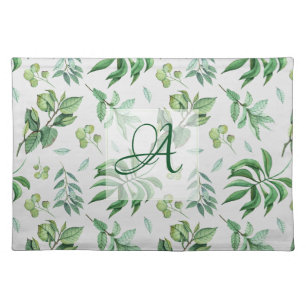 Monogrammed Green Leave Botanical Home Decor Cloth Placemat