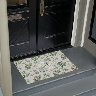 Monogrammed Green Leave Botanical Home Decor Doormat