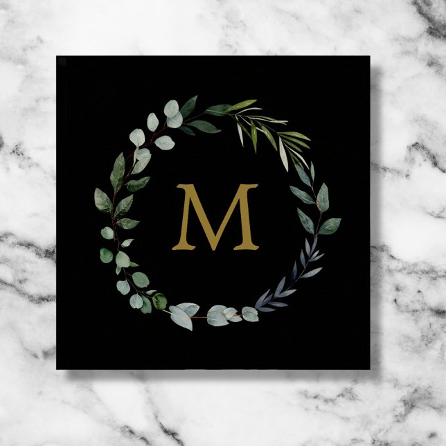Monogrammed Green Leaves Greenery Botanical Paperweight (Close up)