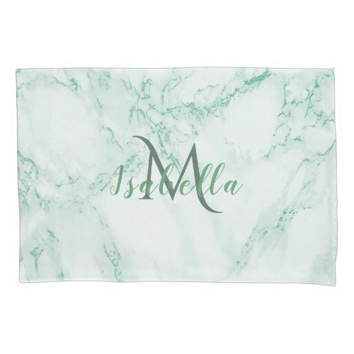 Monogrammed green marble pillow case