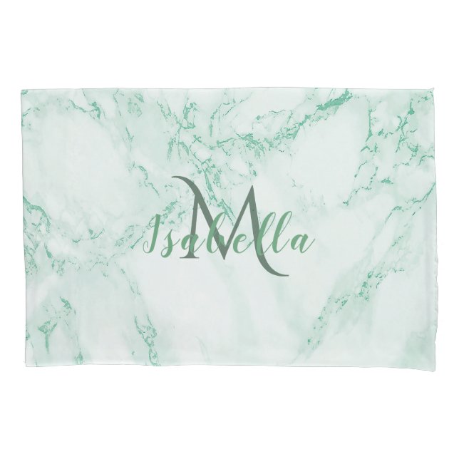 Monogrammed green marble pillow case (Front)
