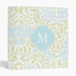 Monogrammed Green Mint Floral Damask Pattern Binder