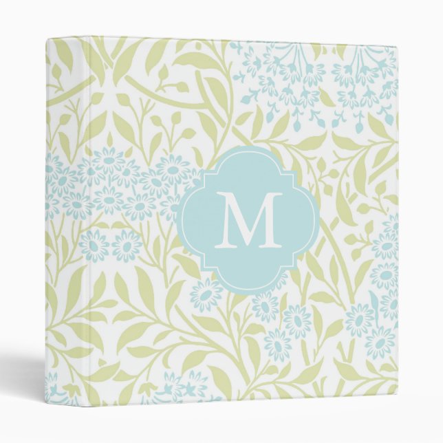 Monogrammed Green Mint Floral Damask Pattern Binder (Front/Spine)