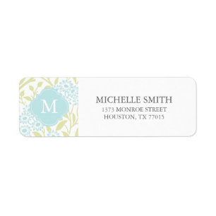 Monogrammed Green Mint Floral Damask Pattern Label