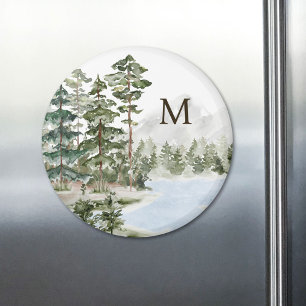 Monogrammed Green Pine Forest and Lake Magnet