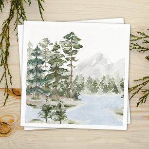 Monogrammed Green Pine Forest and Lake Napkins