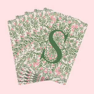 Monogrammed Green & Pink Floral Pattern Card Deck 
