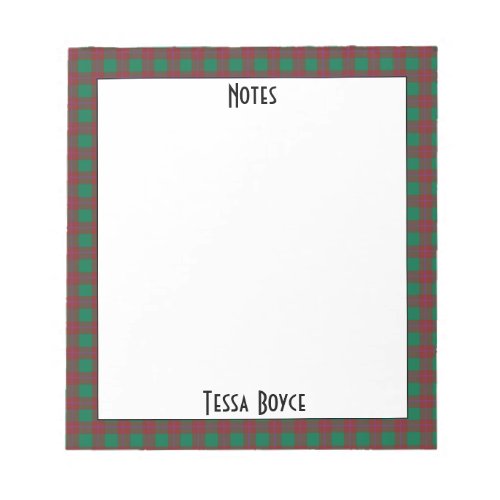 Monogrammed Green Red Plaid Checkered Pattern Notepad