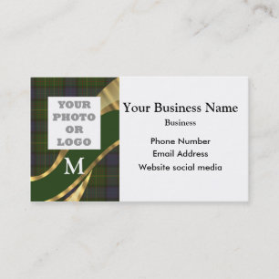 Monogrammed green tartan pattern company logo appointment card