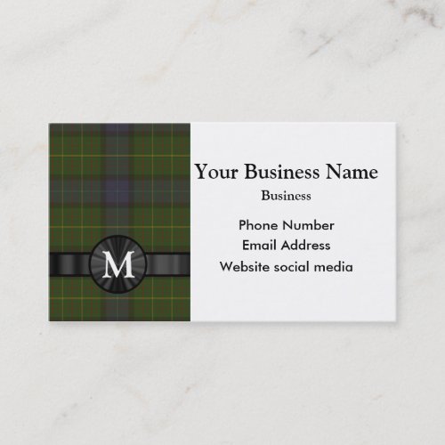 Monogrammed green tartan plaid business card