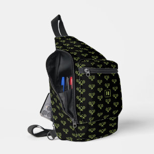 Monogrammed Green Tennis Racket Pattern Sling Bag