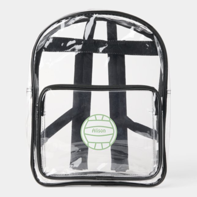 Monogrammed Green Volleyball Clear Backpack (Front)