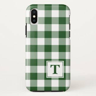 Monogrammed Green White Buffalo Check Pattern iPhone XS Case