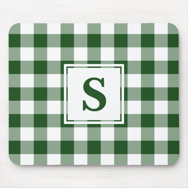 Monogrammed Green White Buffalo Check Pattern Mouse Pad (Front)