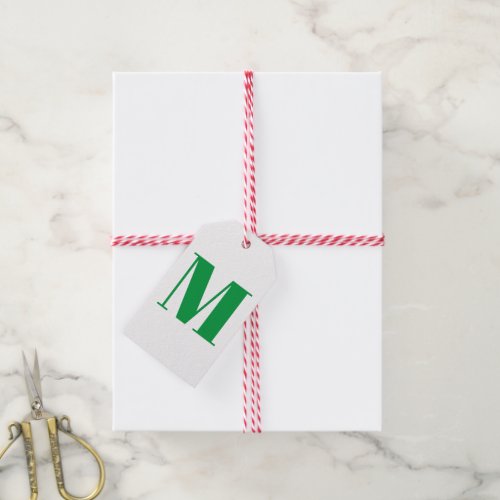 Monogrammed green white custom initial letter gift tags