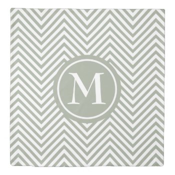 Monogrammed Green & White Zigzag - Duvet Cover #1 by LilithDeAnu at Zazzle