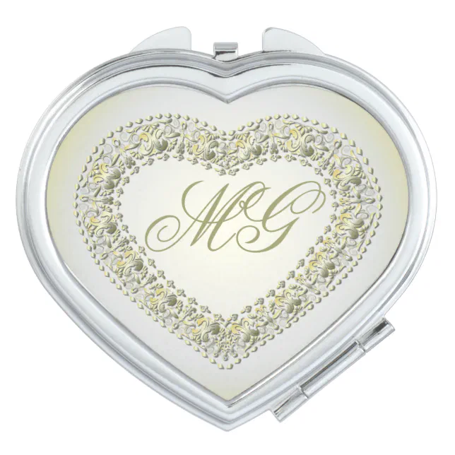 Monogrammed Green & Yellow Heart-Compact Mirror | Zazzle